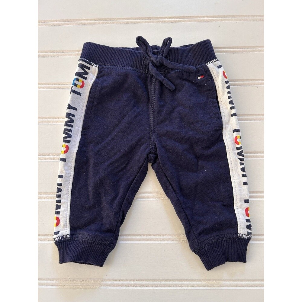 Tommy Hilfiger Baby Boys Jogger Pants Navy Blue Logo Stripe Size 3-6M Sweatpants
